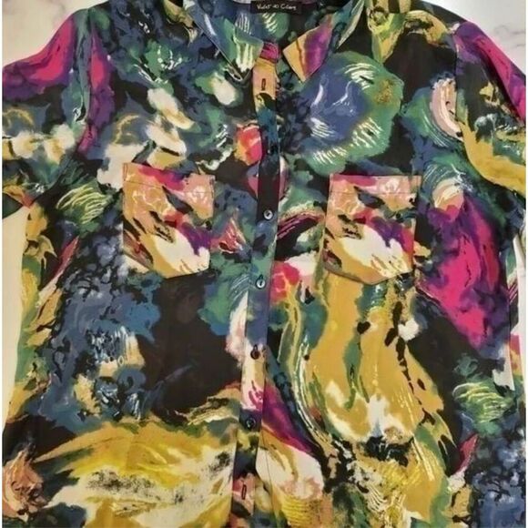 Violet & Claire womens floral tropical 90's style button up blouse large exotic - Picture 3 of 5